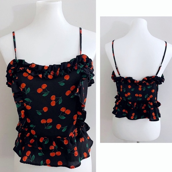 Romeo & Juliet couture cherry print ruffle to crop blouse  cherrycoded girly - Picture 1 of 6